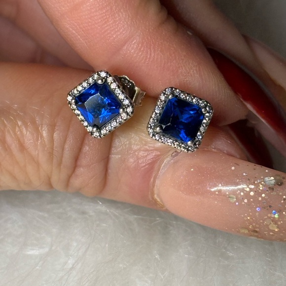 Elegant Blue and Silver Stud Earrings - Picture 7 of 9